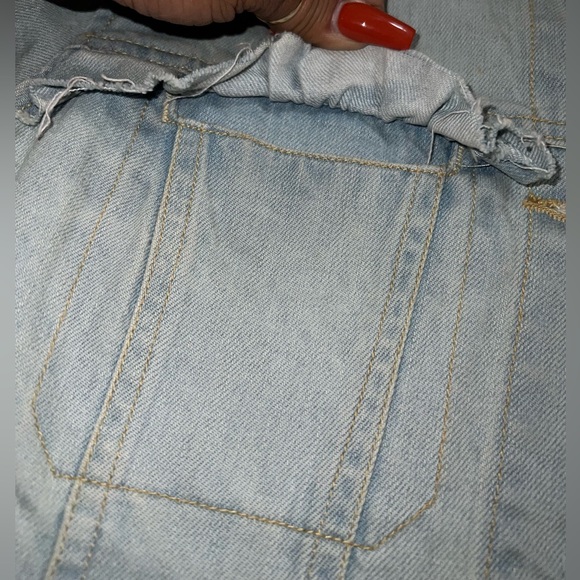 DEMOCRACY Jeans Light Blue Denim Jacket Fray Ruffle Size XS Button Down - Picture 2 of 14